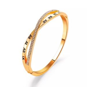 NIP Gold Tone Roman Numerals Twist Bangle